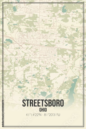 Retro US city map of Streetsboro, Ohio. Vintage street map. photo