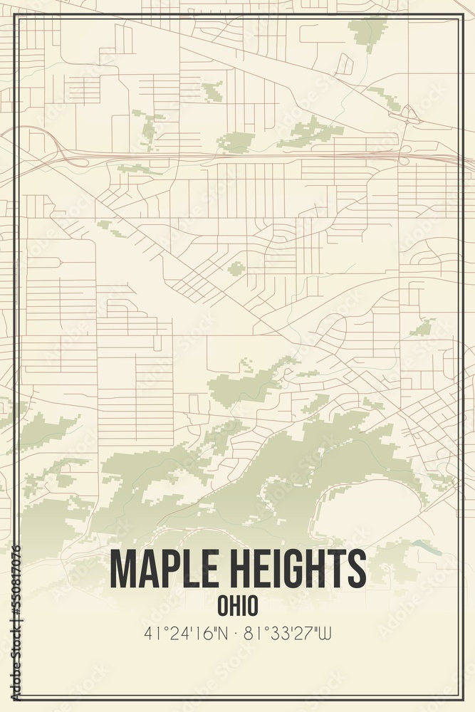 Retro US city map of Maple Heights, Ohio. Vintage street map.