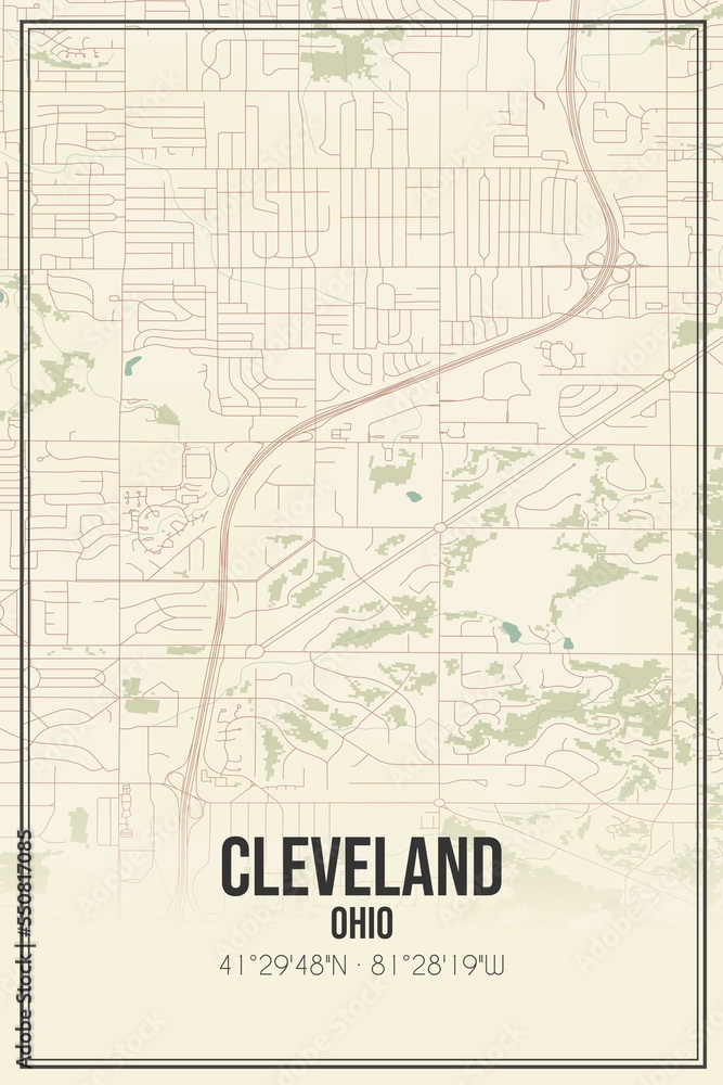 Fototapeta premium Retro US city map of Cleveland, Ohio. Vintage street map.