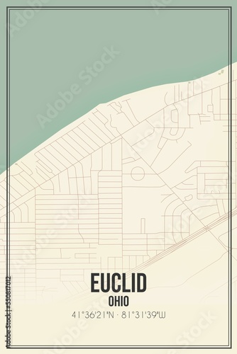 Retro US city map of Euclid, Ohio. Vintage street map. photo