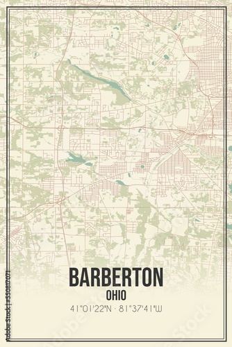 Bilde på lerret Retro US city map of Barberton, Ohio. Vintage street map.