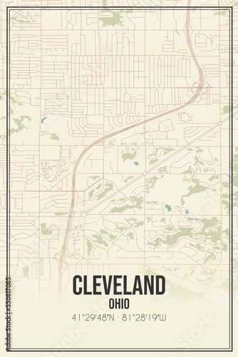 Retro US city map of Cleveland, Ohio. Vintage street map.