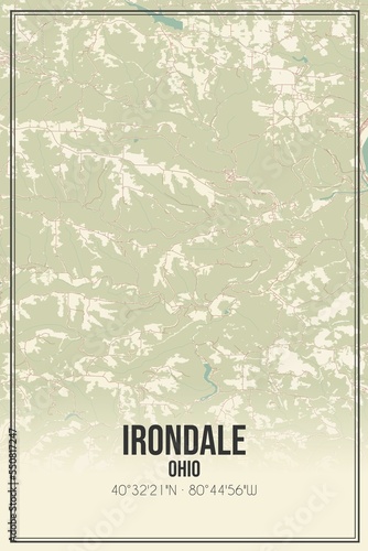 Retro US city map of Irondale, Ohio. Vintage street map. photo