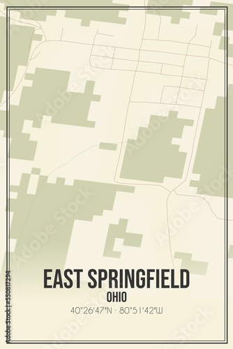 Retro US city map of East Springfield, Ohio. Vintage street map. photo