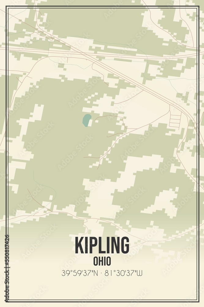 Retro US city map of Kipling, Ohio. Vintage street map.