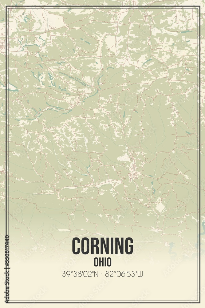 Retro US city map of Corning, Ohio. Vintage street map. ilustración de