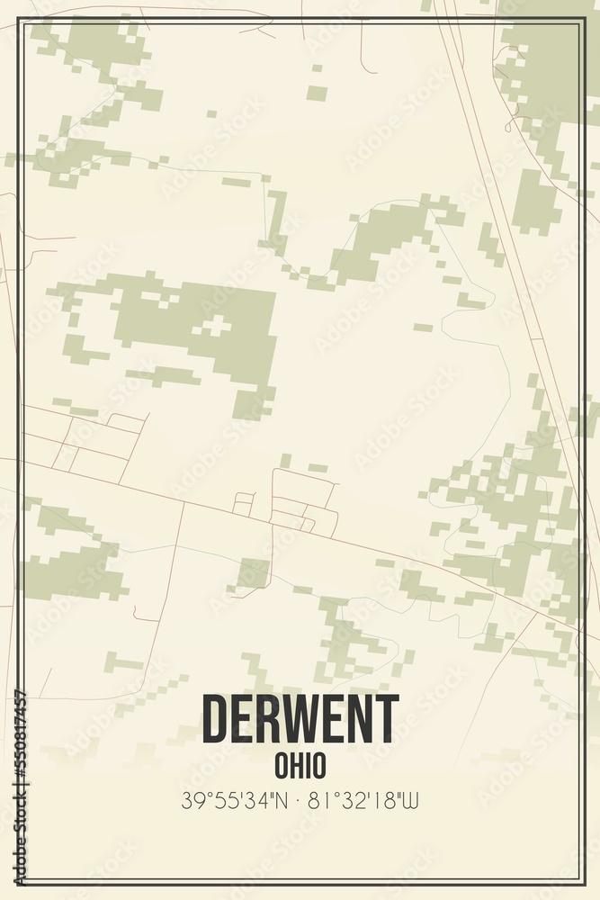 Retro US city map of Derwent, Ohio. Vintage street map.