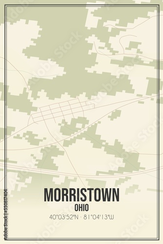Retro US city map of Morristown  Ohio. Vintage street map.