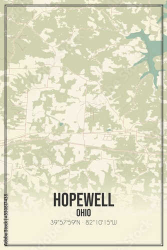 Fototapeta Naklejka Na Ścianę i Meble -  Retro US city map of Hopewell, Ohio. Vintage street map.