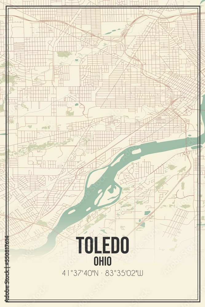 Retro US city map of Toledo, Ohio. Vintage street map. - obrazy, fototapety, plakaty 