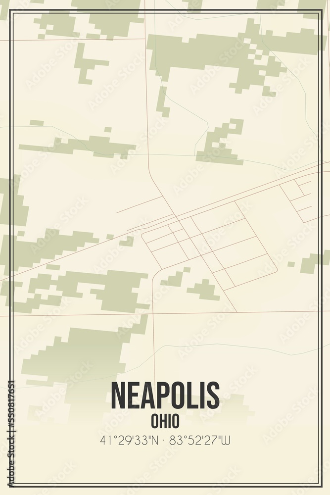 Retro US city map of Neapolis, Ohio. Vintage street map.