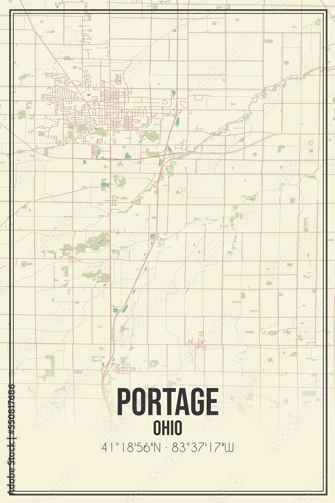 Retro US city map of Portage, Ohio. Vintage street map.