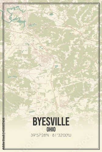 Retro US city map of Byesville  Ohio. Vintage street map.