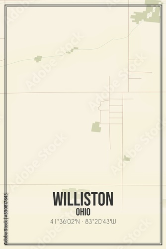 Фотография Retro US city map of Williston, Ohio. Vintage street map.