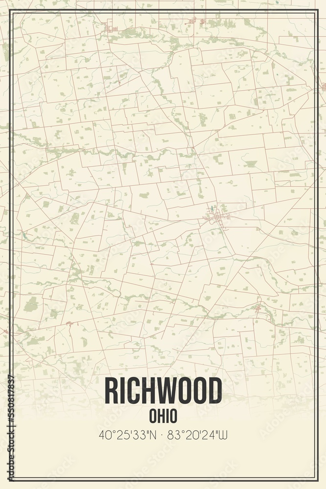Retro US city map of Richwood, Ohio. Vintage street map.