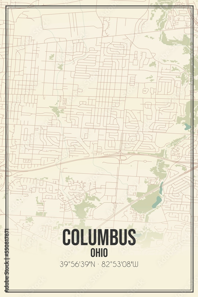 Obraz premium Retro US city map of Columbus, Ohio. Vintage street map.
