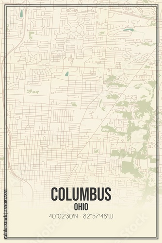 Retro US city map of Columbus  Ohio. Vintage street map.