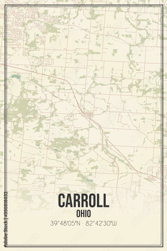 Retro US city map of Carroll, Ohio. Vintage street map.