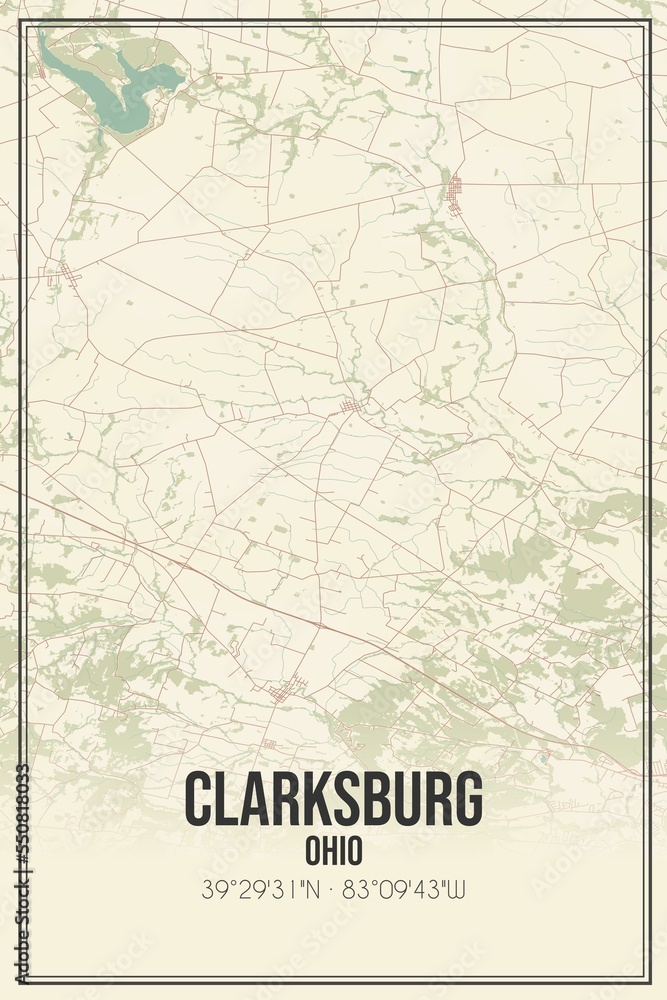 Retro US city map of Clarksburg, Ohio. Vintage street map.
