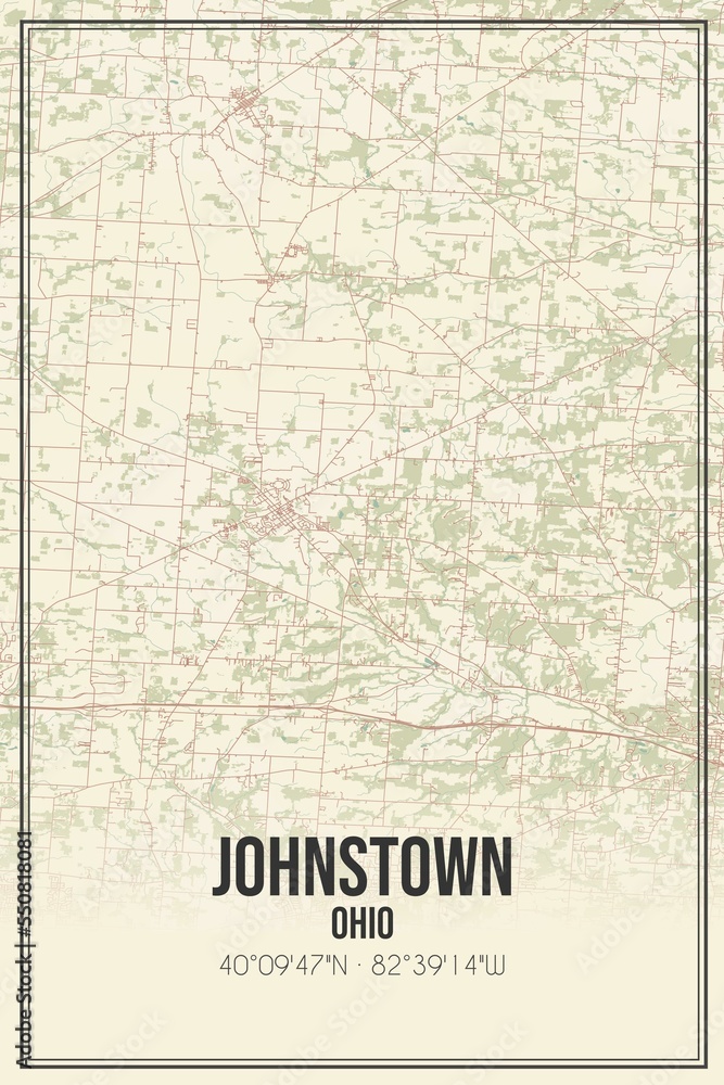 Retro US city map of Johnstown, Ohio. Vintage street map.