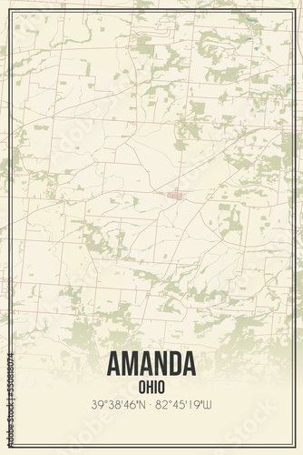 Retro US city map of Amanda, Ohio. Vintage street map. photo