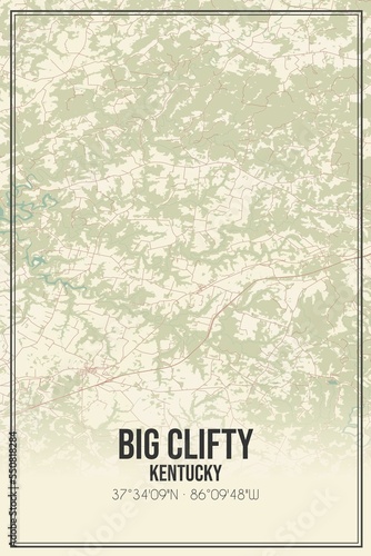 Retro US city map of Big Clifty, Kentucky. Vintage street map. photo