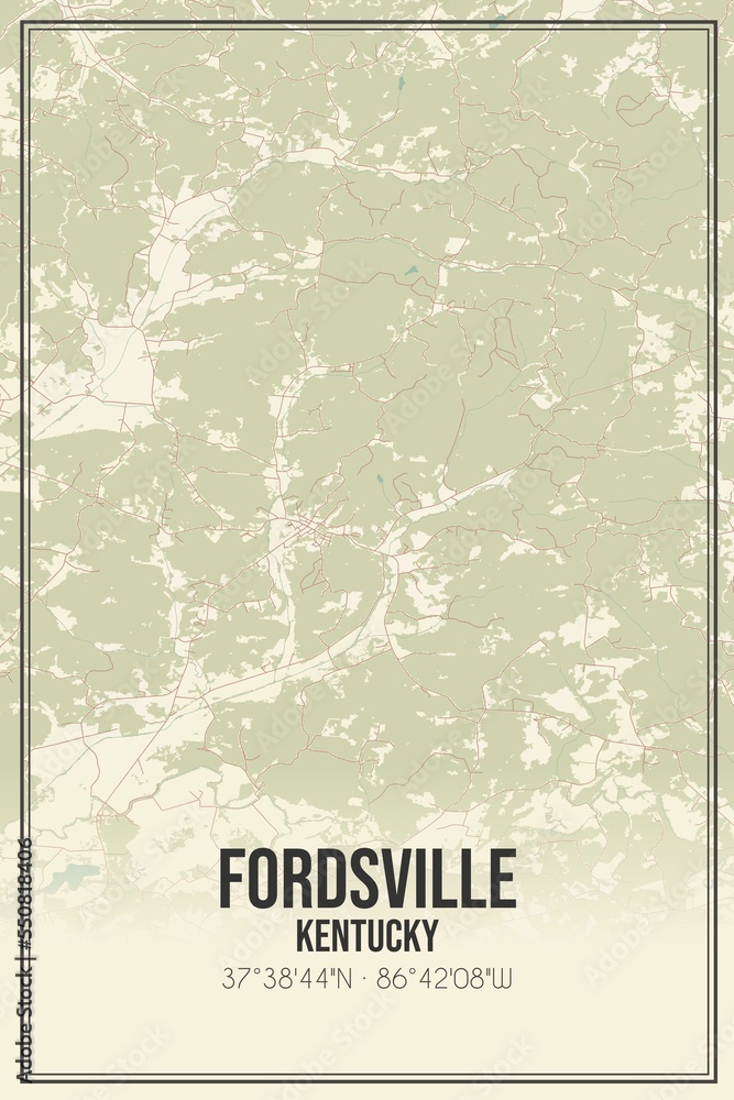 Retro US city map of Fordsville, Kentucky. Vintage street map.
