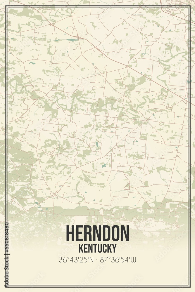 Retro US city map of Herndon, Kentucky. Vintage street map.