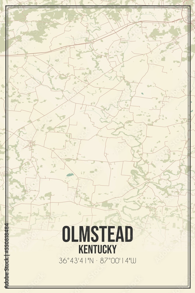 Retro US city map of Olmstead, Kentucky. Vintage street map.