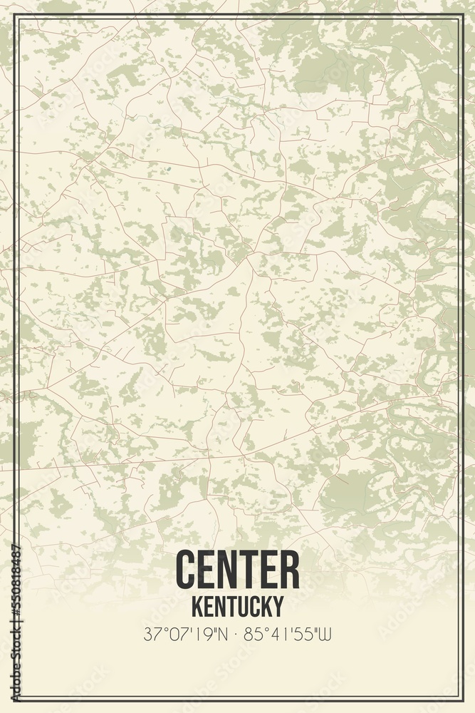 Retro US city map of Center, Kentucky. Vintage street map.