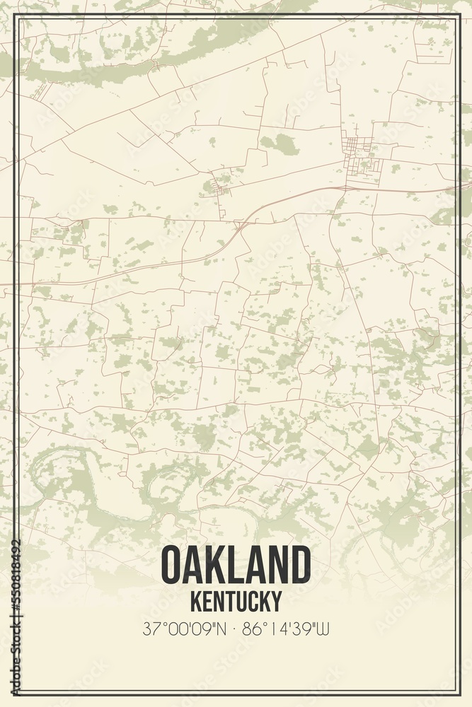 Retro US city map of Oakland, Kentucky. Vintage street map.