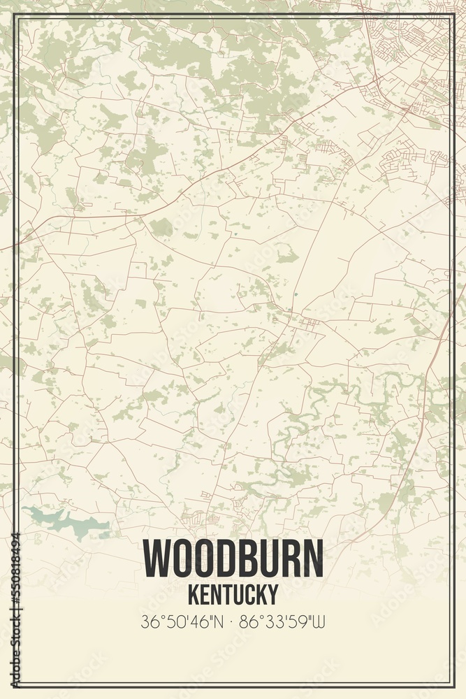 Retro US city map of Woodburn, Kentucky. Vintage street map.