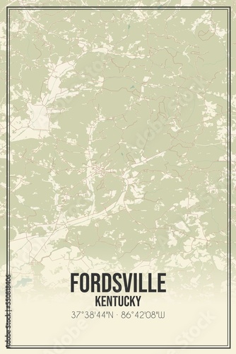 Retro US city map of Fordsville, Kentucky. Vintage street map. photo