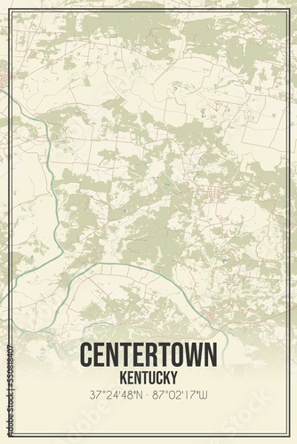 Retro US city map of Centertown, Kentucky. Vintage street map. photo