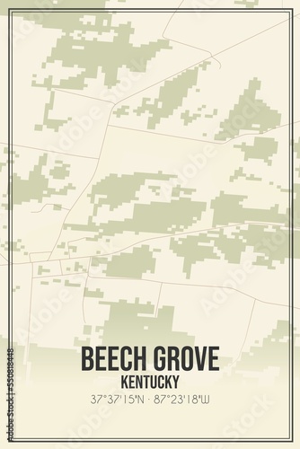 Retro US city map of Beech Grove  Kentucky. Vintage street map.