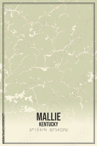 Retro US city map of Mallie, Kentucky. Vintage street map. photo