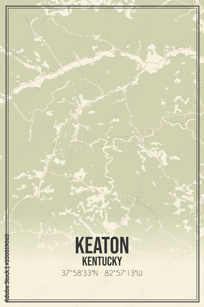 Retro US city map of Keaton, Kentucky. Vintage street map.