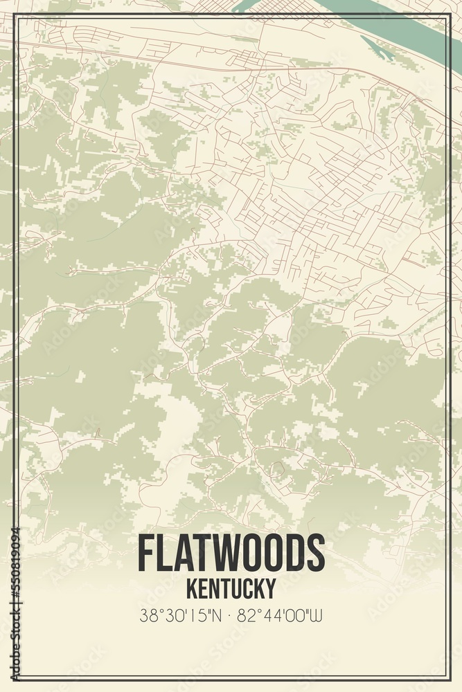 Retro US city map of Flatwoods, Kentucky. Vintage street map.