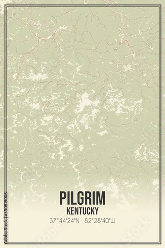 Retro US city map of Pilgrim, Kentucky. Vintage street map.