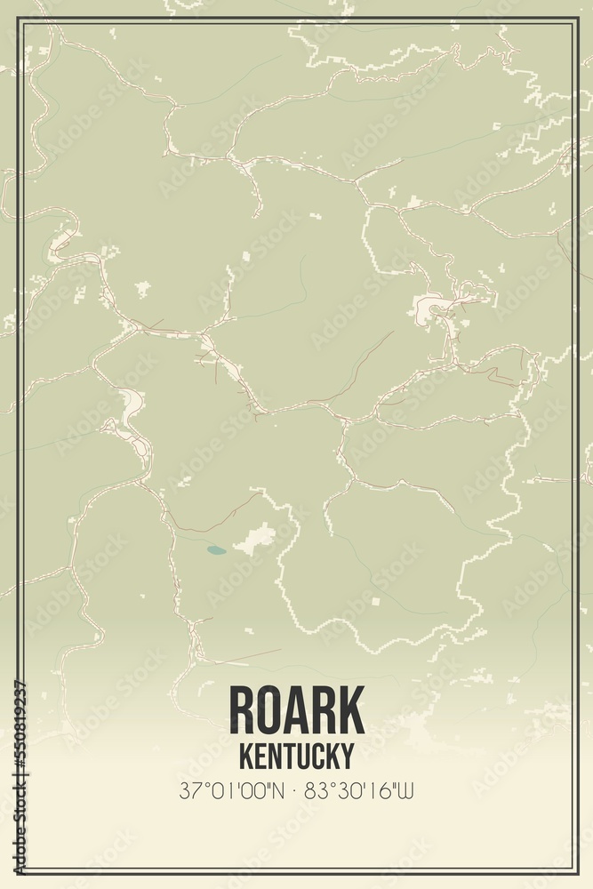 Obraz premium Retro US city map of Roark, Kentucky. Vintage street map.