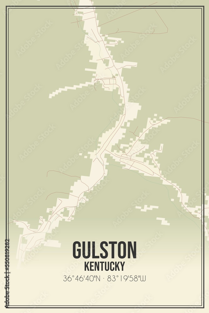 Obraz premium Retro US city map of Gulston, Kentucky. Vintage street map.