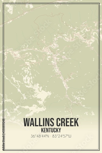 Retro US city map of Wallins Creek, Kentucky. Vintage street map. photo