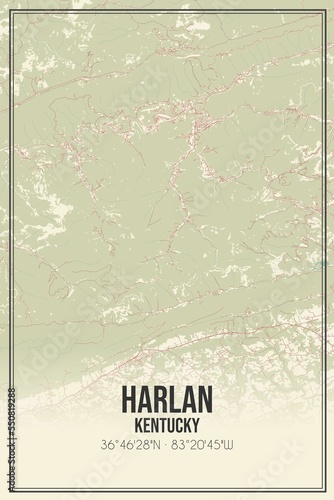 Retro US city map of Harlan, Kentucky. Vintage street map. photo