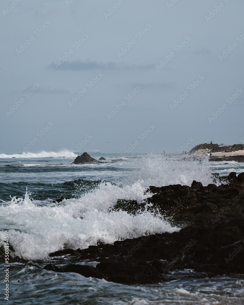 Rough sea with waves at the beach of Fuerteventura, Canary islands, Spain