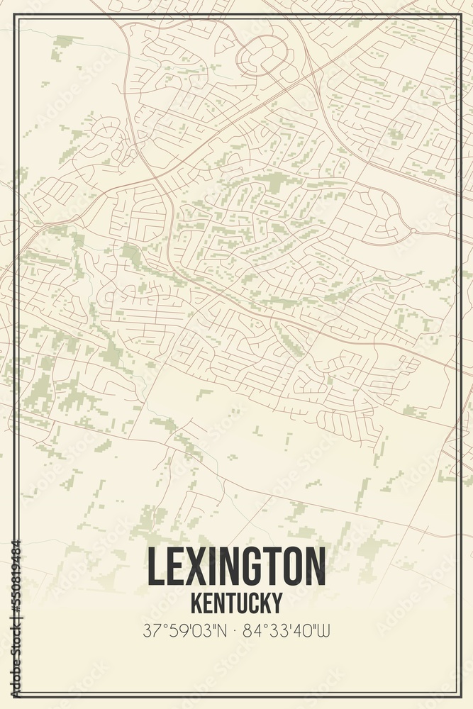 Obraz premium Retro US city map of Lexington, Kentucky. Vintage street map.