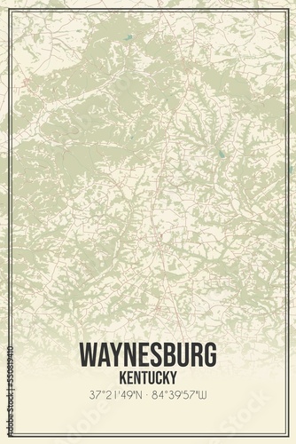 Retro US city map of Waynesburg, Kentucky. Vintage street map. photo