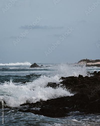 Rough sea with waves at the beach of Fuerteventura  Canary islands  Spain