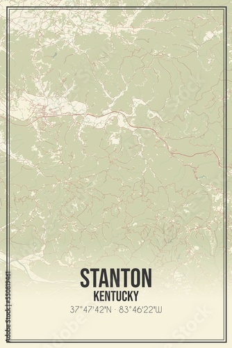 Retro US city map of Stanton, Kentucky. Vintage street map. photo