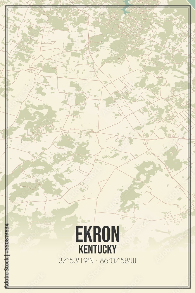 Retro US city map of Ekron, Kentucky. Vintage street map.