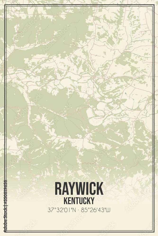 Retro US city map of Raywick, Kentucky. Vintage street map.